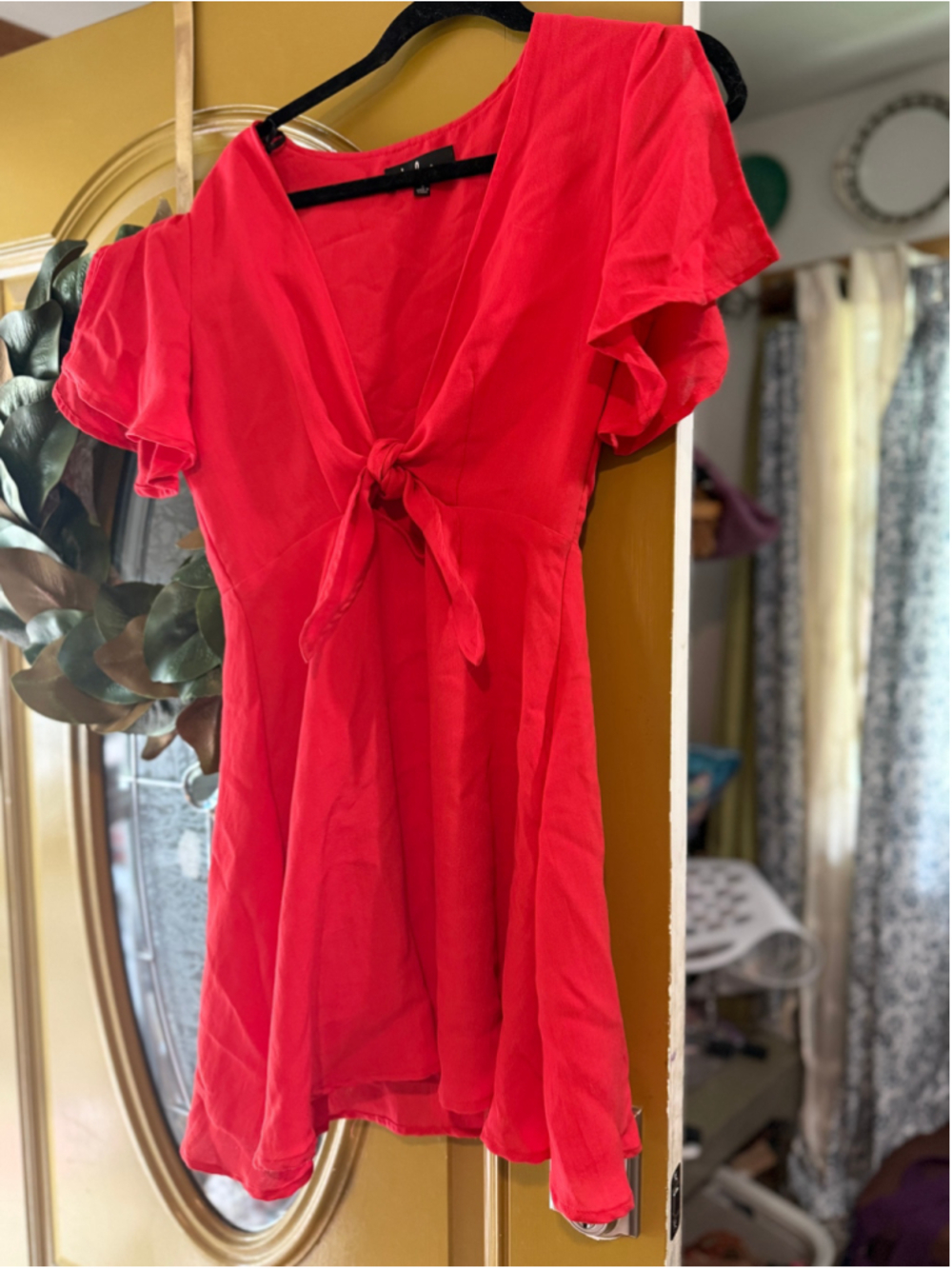 Women's Lulus Red Mini Dress with Tie Front, Size S